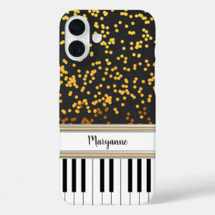Personalized Piano Keys Gold Polka Dots Pattern iPhone 16 Plus Case