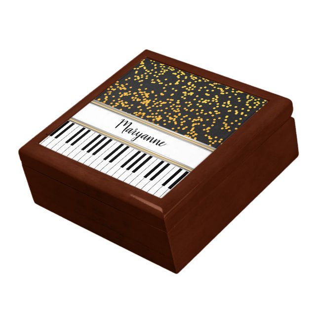 Personalized Piano Keys Gold Polka Dots Pattern Gift Box (Side)