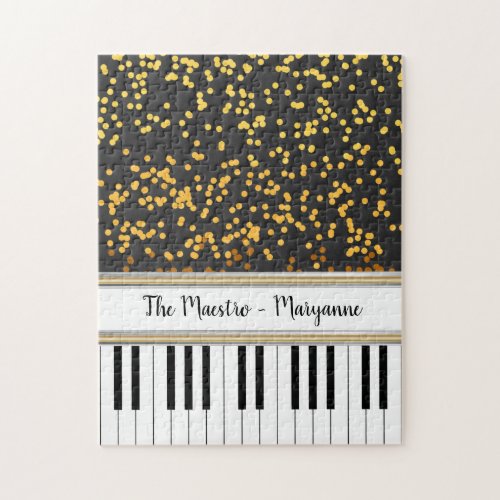 Personalized Piano Keys Gold Polka Dots Pattern Jigsaw Puzzle