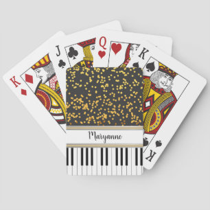 Personalized Piano Keys Gold Polka Dots Pattern Poker Cards
