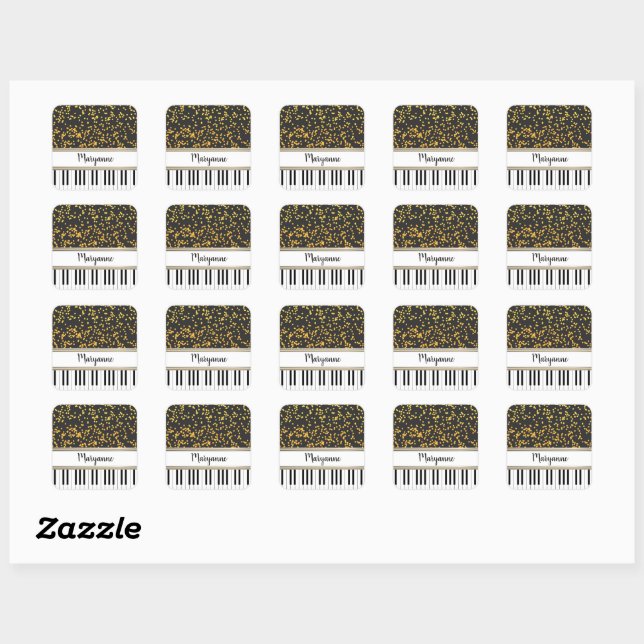 Personalized Piano Keys Gold Polka Dots Pattern Square Sticker (Sheet)