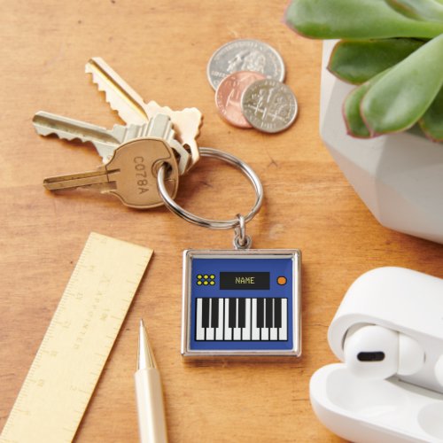 Personalized Piano Keys Keyboard Keychain Blue