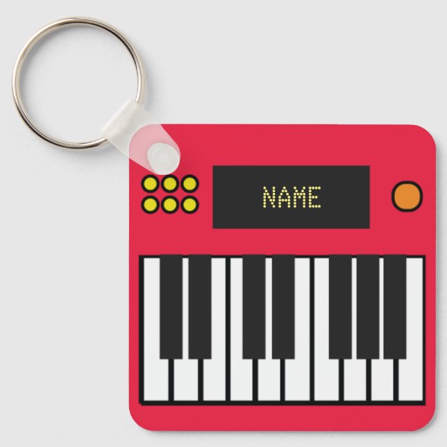 Personalized Piano Keys Keyboard Keychain Red (Front)