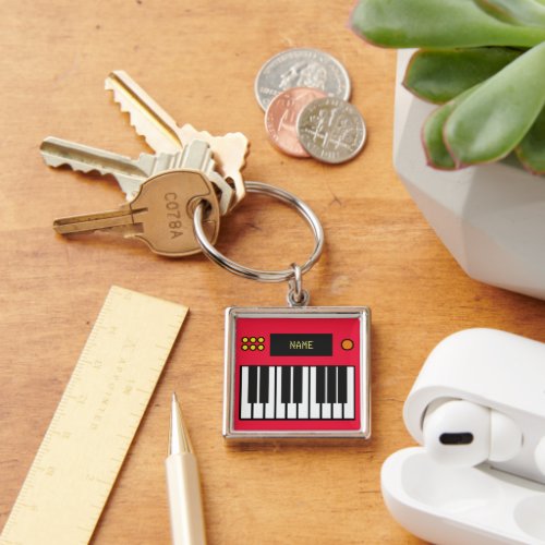 Personalized Piano Keys Keyboard Keychain Red