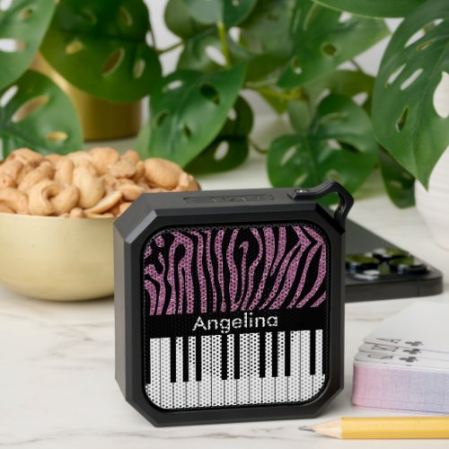 Personalized Piano Keys Pink Glitter Zebra Print Bluetooth Speaker