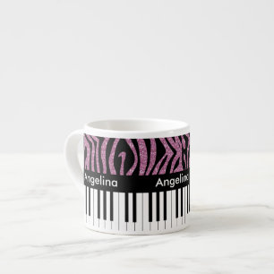 Personalized Piano Keys Pink Glitter Zebra Print Espresso Cup