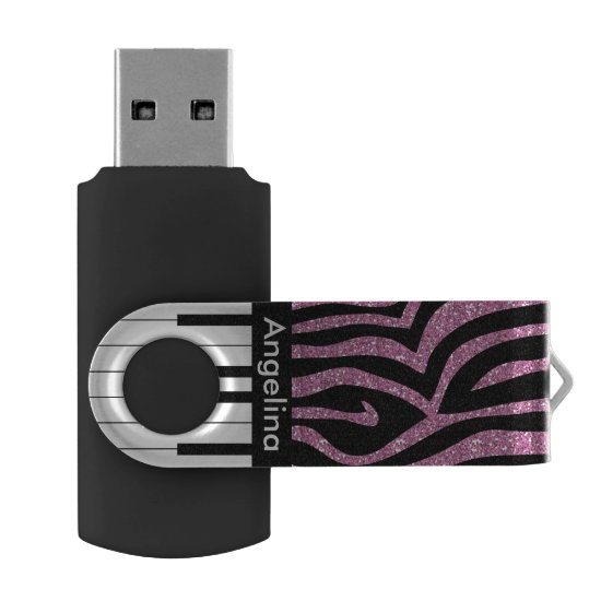 Personalized Piano Keys Pink Glitter Zebra Print Flash Drive