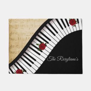 Personalized Piano Keys with Roses Door Mat