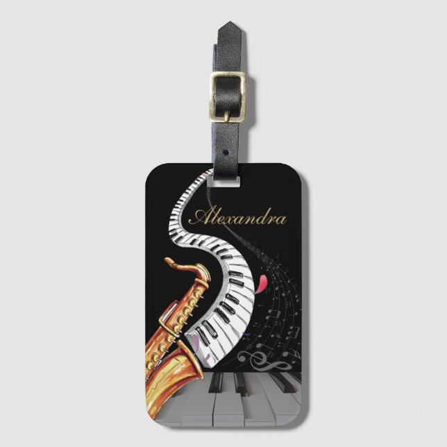 Personalized Piano Music Note Saxophone  Luggage Tag (Front Vertical)