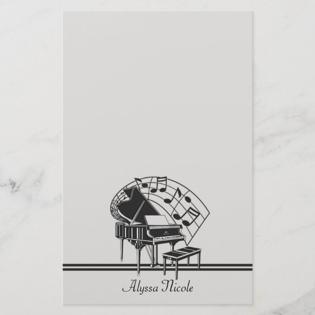 Personalized Piano Musical Notes Stationery (Front)