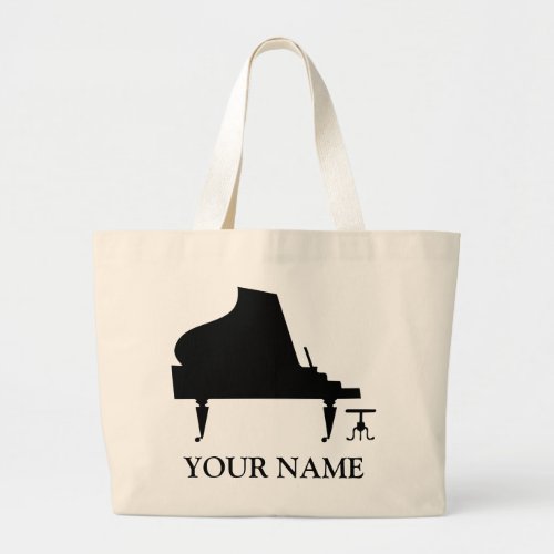 Personalized Piano Silhouette Totebag Music Gift Large Tote Bag