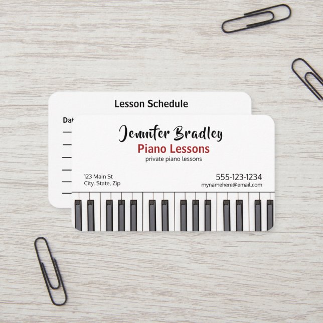 Personalized Piano Teacher Business Cards (Front/Back In Situ)