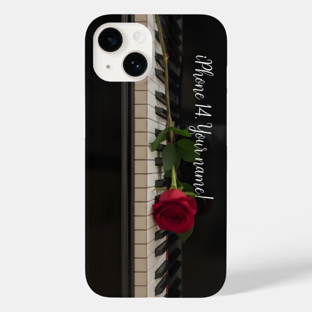 Personalized Piano with a red rose - romantic Case-Mate iPhone Case (Back)