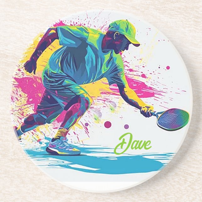 Personalized Pickle Ball Stone Coaster (Front)