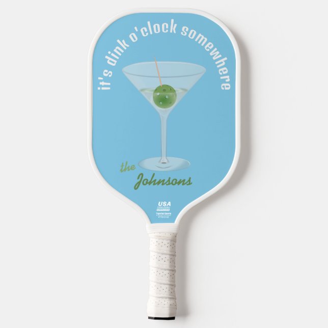 Personalized Pickle Martini Dink O'Clock - Blue  Pickleball Paddle (Back)