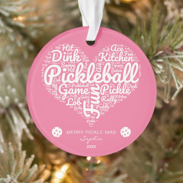 Personalized Pickleball Christmas Heart  Ornament (Tree)