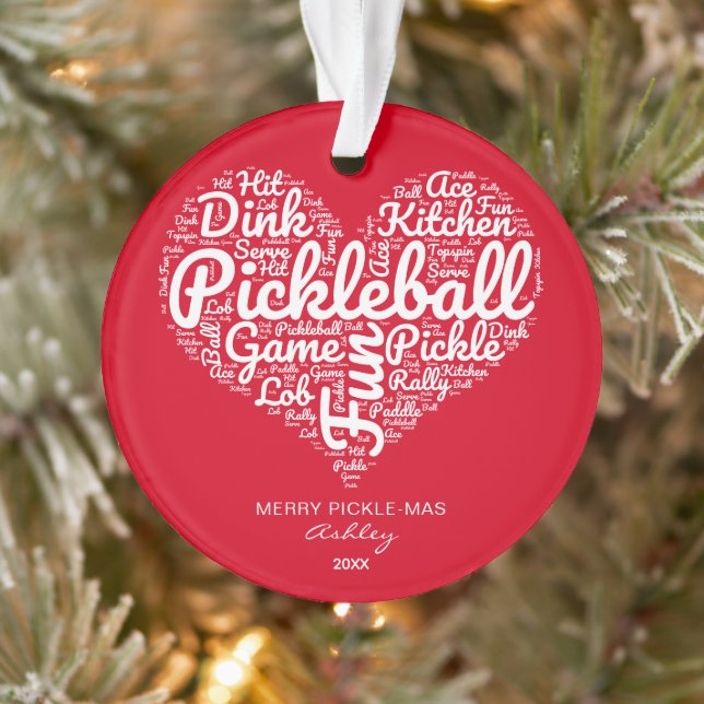 Personalized Pickleball Christmas Heart Ornament (Tree)