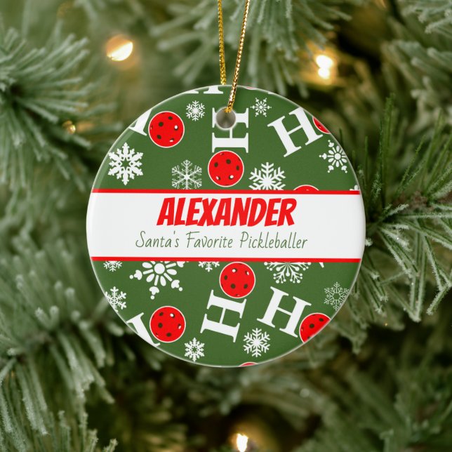 Personalized Pickleball Christmas Ho Ho Ho Ceramic Ornament (Tree)