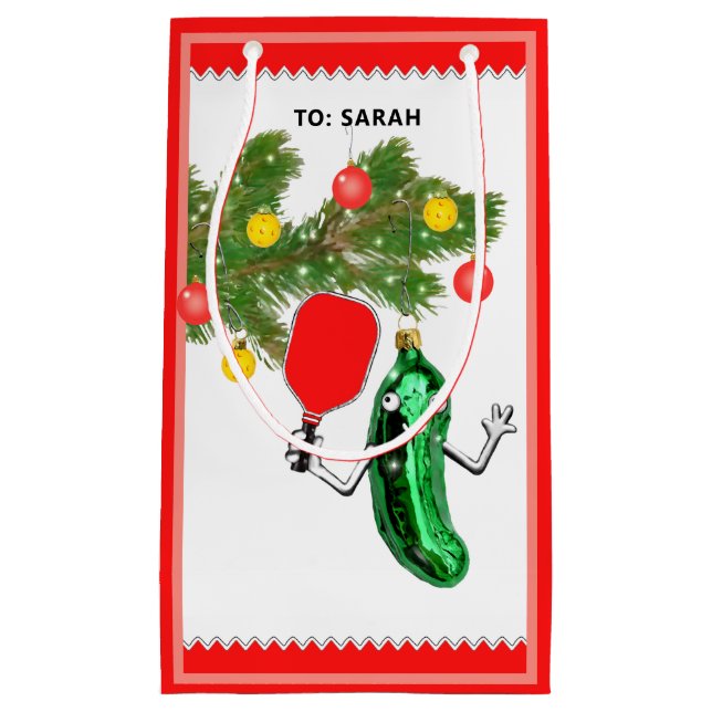 Personalized Pickleball Christmas Holiday Small Gift Bag (Front)