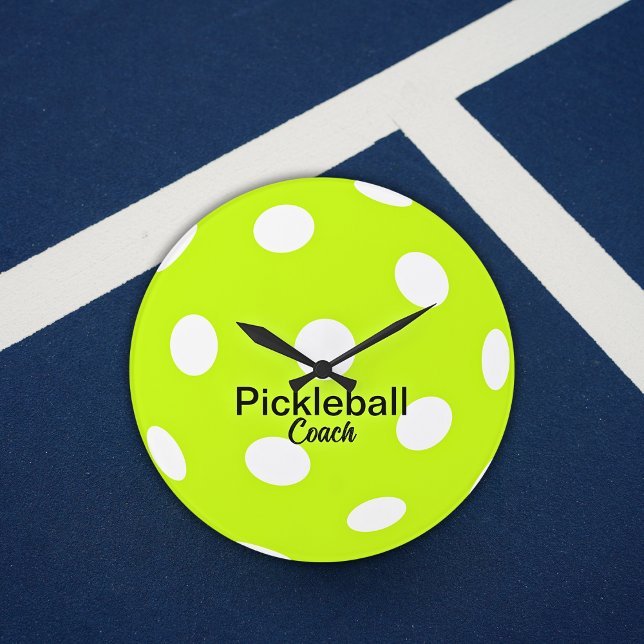 Personalized Pickleball Coach Yellow Large Clock (Creator Uploaded)