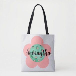 Personalized Pickleball Flower Simply Drawn Tote Bag
