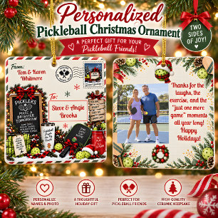 Personalized Pickleball Friends Christmas Postcard Ceramic Ornament