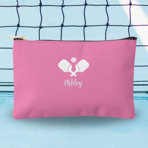 Personalized Pickleball Gift Custom Name Text Pink Accessory Pouch