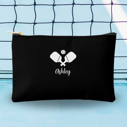 Personalized Pickleball Gift Custom Text Black Accessory Pouch