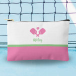 Personalized Pickleball Gift Preppy Pink Green Accessory Pouch<br><div class="desc">This super cute accessory pouch features crossed Pickleball Paddles,  a ball and your custom text.  Perfect for make up,  toiletries,  jewelry and pickleball necessities. Easily change the colors to suit your style. Makes an awesome gift for your pickleball bestie,  coach,  mom and of course yourself!</div>
