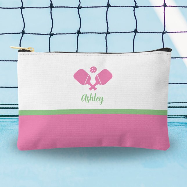 Personalized Pickleball Gift Preppy Pink Green Accessory Pouch (Creator Uploaded)