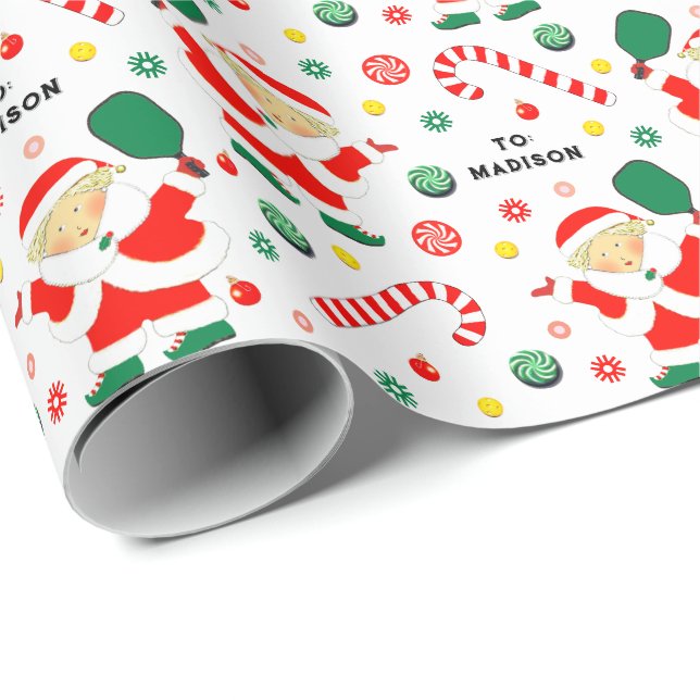Personalized Pickleball Holiday Gift Wrapping Paper (Roll Corner)