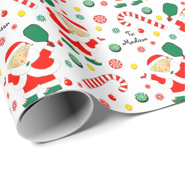 Personalized Pickleball Holiday Gift Wrapping Paper (Roll Corner)