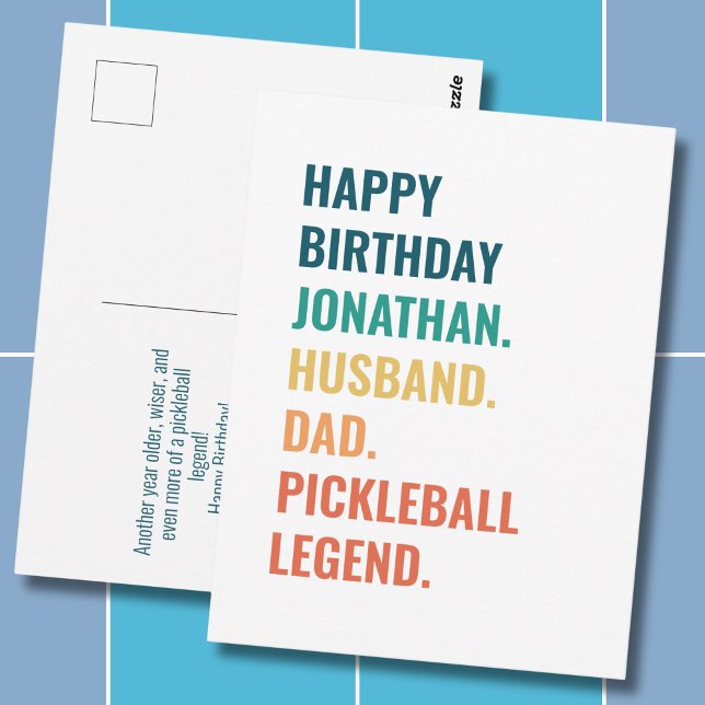  Personalized Pickleball Legend Editable Birthday Postcard (Personalize as required -  all text is editable, change the name, occasion, recipient or sport)