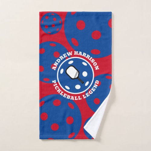 Personalized Pickleball Legend Name Red Blue Hand Towel