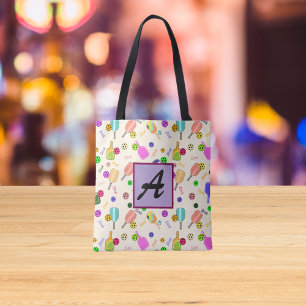 Personalized Pickleball Monogram Blue Green Pink Tote Bag