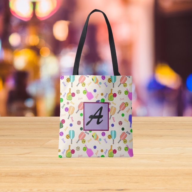 Personalized Pickleball Monogram Blue Green Pink Tote Bag (Creator Uploaded)