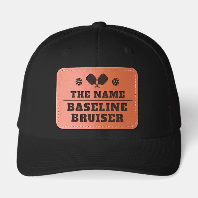 Personalized Pickleball Name Baseline Bruiser Leather Patch Hat (Front)