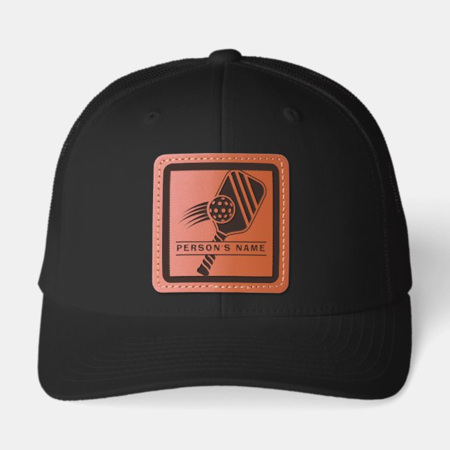 Personalized Pickleball Name Paddle & Ball Leather Patch Hat (Front)