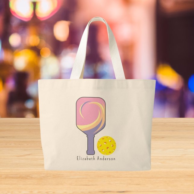 Personalized Pickleball Name Striped Paddles Large Tote Bag (Creator Uploaded)