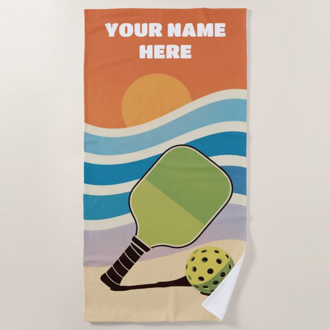 Personalized Pickleball Paddle And Sunset Beach Towel (Front)