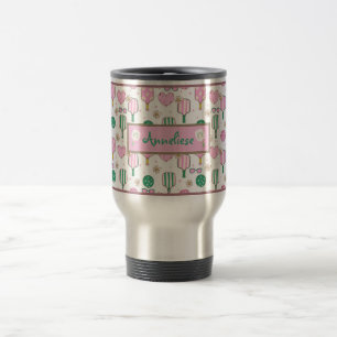 Personalized Pickleball Pink and Green Pattern Travel Mug