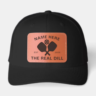 Personalized Pickleball Player Name Real Dill Leather Patch Hat