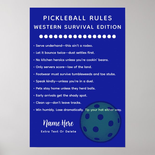 Personalized Pickleball Rules Western Survival Poster (Front)