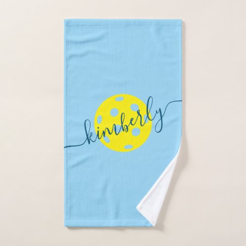 Personalized Pickleball Script Name Blue Hand Towel