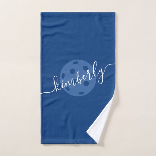 Personalized Pickleball Script Name Navy Blue Hand Towel