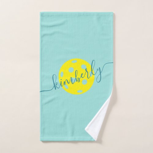 Personalized Pickleball Script Name Teal Hand Towel