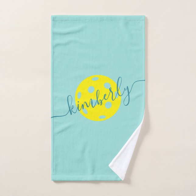 Personalized Pickleball Script Name Teal Hand Towel (Hand Towel)