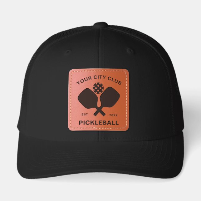Personalized Pickleball Sports Club Team Player Leather Patch Hat (Front)