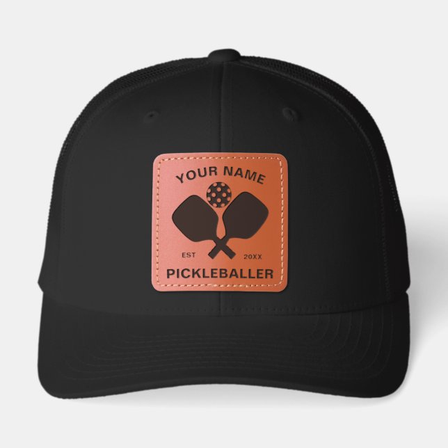 Personalized Pickleball Sports Team Player Name Leather Patch Hat (Front)