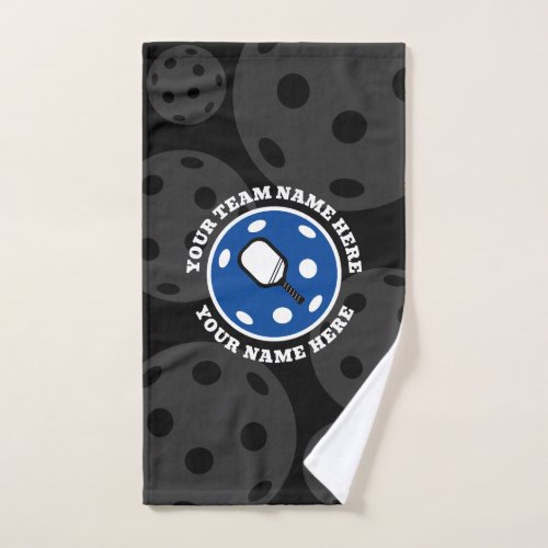 Personalized Pickleball Sporty Team Name Black Hand Towel